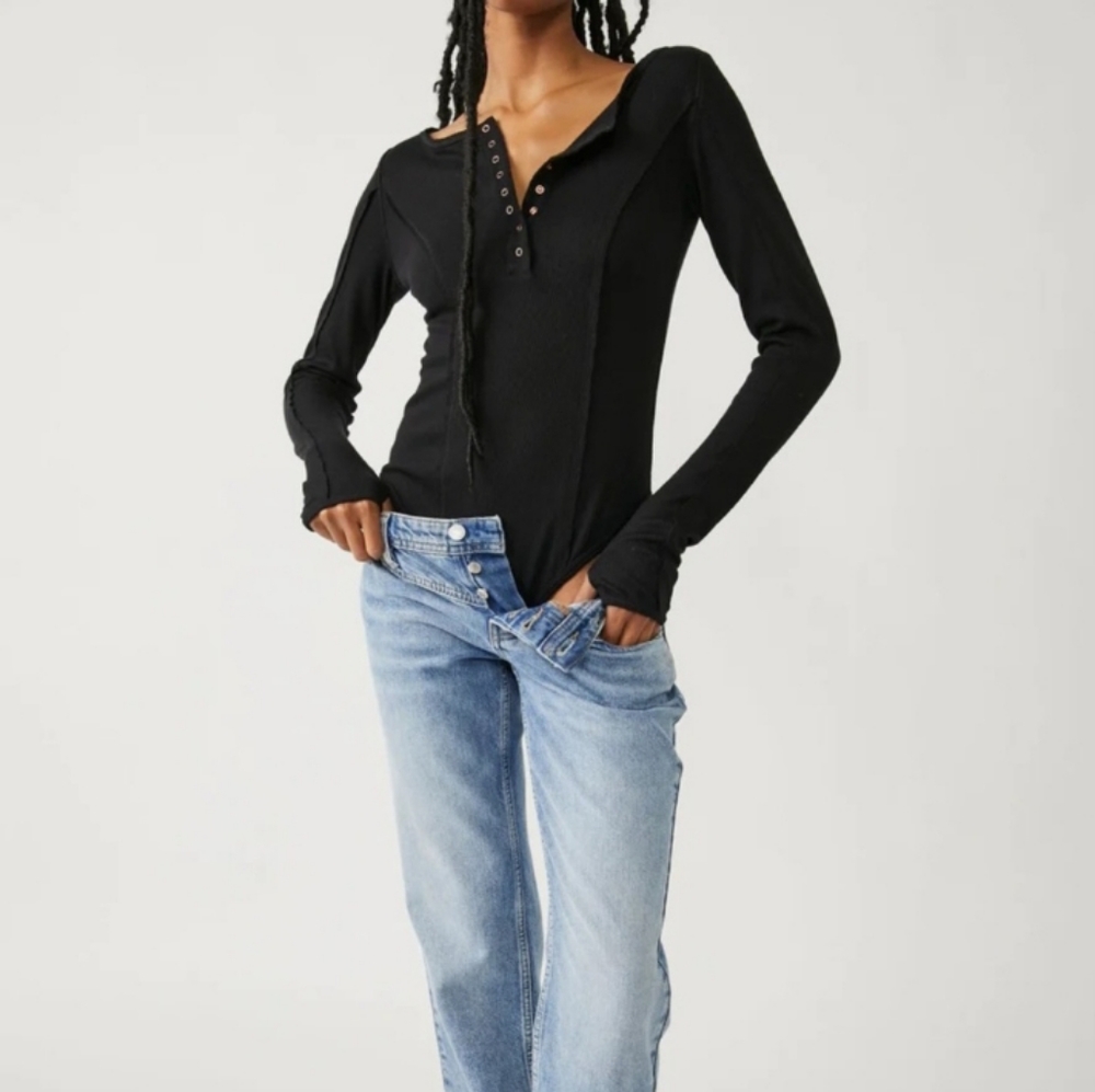 🇺🇲Free People Sloane Bodysuit - Black-NWT - Picture 5 of 6